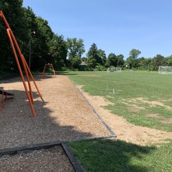 Brownfield Park - Zip line, soccer goals, basketball court.