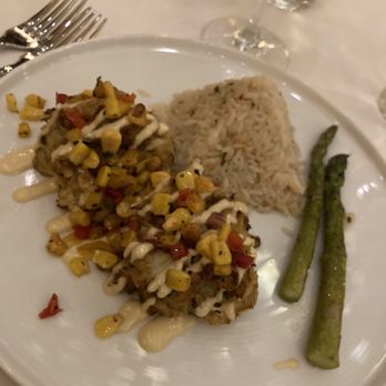 Grand Concourse - Crab cake dinner with coconut ginger rice and garnish of asparagus - Seafood Near Me - Pittsburgh, Pennsylvania Grand Concourse - Crab cake dinner with coconut ginger rice and garnish of asparagus - Seafood Near Me - Pittsburgh, Pennsylvania