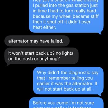 Roberts Mobile Mechanic - Screenshot of convo 2 days after car broke down. - Auto Repair Near Me - Tehachapi, California Roberts Mobile Mechanic - Screenshot of convo 2 days after car broke down. - Auto Repair Near Me - Tehachapi, California