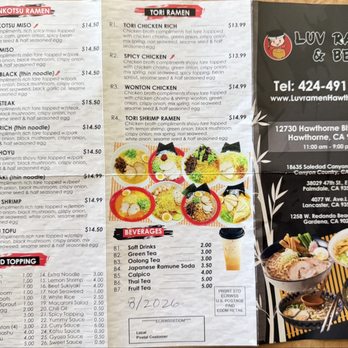 Luv Ramen & BBQ - Flyer/menu as of 8/2026 - Ramen Near Me - Hawthorne, California Luv Ramen & BBQ - Flyer/menu as of 8/2026 - Ramen Near Me - Hawthorne, California