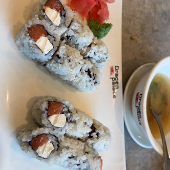 Dragon Palace Of North Kingston - 2 Philadelphia rolls and you can see the miso soup in the back - Japanese Near Me - North Kingstown, Rhode Island