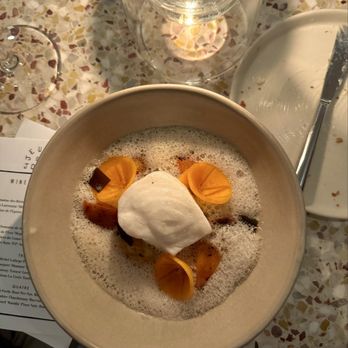 Jeune Et Jolie - Cabillaud Halibut (substituted for black cod), porcini, persimmon, kombu - French Near Me - Carlsbad, California Jeune Et Jolie - Cabillaud Halibut (substituted for black cod), porcini, persimmon, kombu - French Near Me - Carlsbad, California