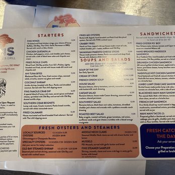 FINS Oyster Bar & Grill - Menu - Seafood Near Me - Georgetown, Delaware