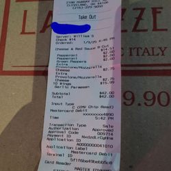 La Pizzeria - Overcharge. Charged double for some items. Just look at this mess!