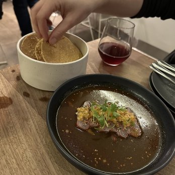Ceviche Project - Corn tostadas and delicious fresh ceviche with a chilled red wine. - Latin American Near Me - Los Angeles, California