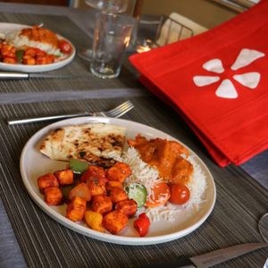 Photo of Yelp Elite Experience: Masala Desi Cafe RWC - Redwood City, CA, United States. The lunch special and 1 chili paneer were perfect for 2 people! Also digging the Yelp freezer bag!