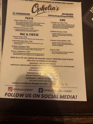 Menu photo 2 Ophelia's Albany, NY