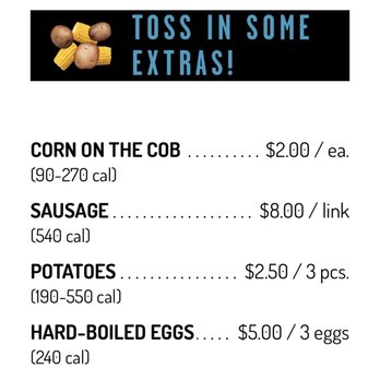 The Boiling Crab - Toss Extras menu - Cajun/Creole Near Me - Tustin, California The Boiling Crab - Toss Extras menu - Cajun/Creole Near Me - Tustin, California