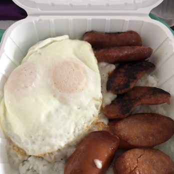 Joe's Grill Express - Country breakfast plate (2 eggs, country fried steak and gravy, hot links, rice), and a side of longanisa sausage - American Near Me - Honolulu, Hawaii
