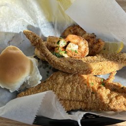 Fried Catfish, Grilled Shrimp, Dinner Roll (2 Fish Combo) Fried Catfish, Grilled Shrimp, Dinner Roll (2 Fish Combo)