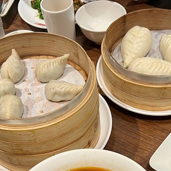 Dinesty Dumpling House - Steam Veg & Egg Dumplings On the left 6 pieces $9.5 3* Chinese Toon Buns  3 pieces $5.95  3* - Chinese Near Me - Vancouver, British Columbia