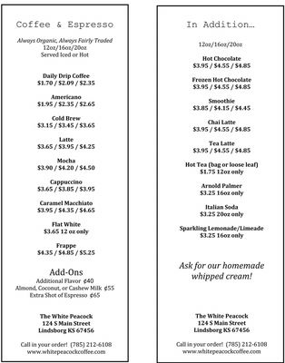 Menu photo 5 The White Peacock Lindsborg, KS Menu photo 5 The White Peacock Lindsborg, KS