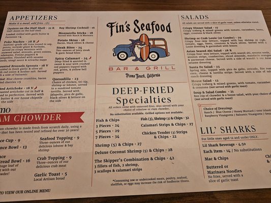 Menu photo 1 Fin's Seafood Restaurant Grover Beach, CA Menu photo 1 Fin's Seafood Restaurant Grover Beach, CA