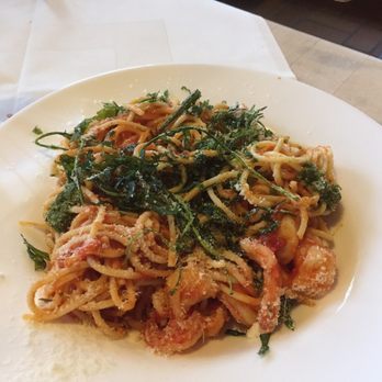 Hotel Alpenruh - Spaghetti G... something, aka spaghetti with shrimp and greens on top - Hotels Near Me - Mürren, BE