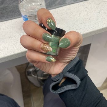 Lana's Nails & Spa - Green in 355, gold, and gold flakes. - Nail Salons Near Me - Phoenix, Arizona