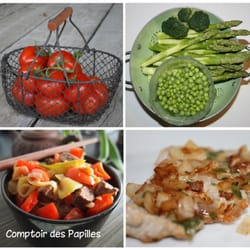 Comptoir des Papilles - Produits locaux, association de producteurs "saveurs du coin". Wok de légumes de saison et émincé et bœuf / Escalope de veau à l'estragon
