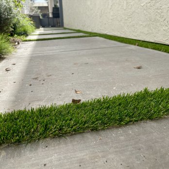 Turf Bros - Turf strips between my concrete pad walkway - Artificial Turf Near Me - Alpharetta, Georgia Turf Bros - Turf strips between my concrete pad walkway - Artificial Turf Near Me - Alpharetta, Georgia