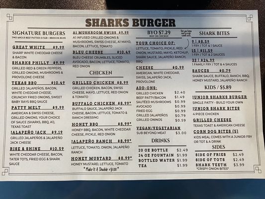 Menu photo 4 Sharks Burger Leander, TX