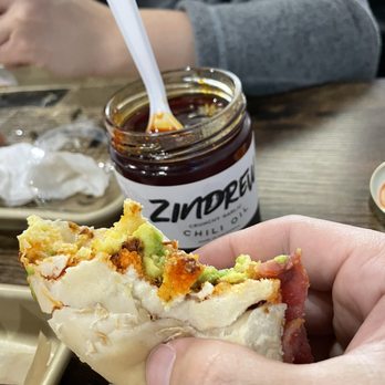 Bagel Exchange - Added some Zindrew Chili Oil for the spice and garlic flavor - Coffee & Tea Near Me - Alhambra, California