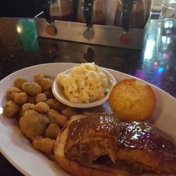Dead End BBQ - George's competition chicken with fried okra and Mac n cheese ($11) - Barbeque Near Me - Knoxville, Tennessee Dead End BBQ - George's competition chicken with fried okra and Mac n cheese ($11) - Barbeque Near Me - Knoxville, Tennessee