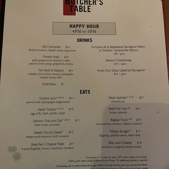 The Butcher's Table - Happy Hour menu at The Butcher's Table in Seattle. - Steakhouses Near Me - Seattle, Washington