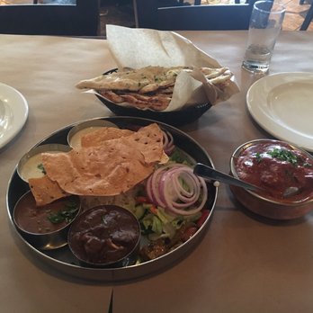 BB Lounge Restaurant - Thaali with goat curry, butter chicken, and garlic naan. Everything was amazing - Indian Near Me - Mississauga, Ontario