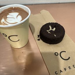Macchiato with double shot of espresso and Chocolate Tahini Tart