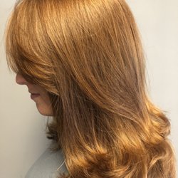 Hair & Company - Curtain bangs with fabulous layers and Vibrance color gloss for added shine by Michele