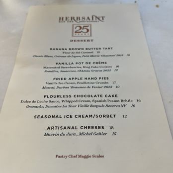 Herbsaint - Dessert Menu - French Near Me - New Orleans, Louisiana