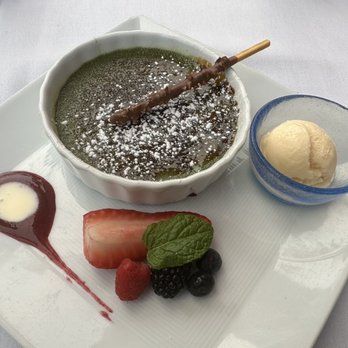 Bluefin - matcha crème brûlée elegant "umami" baked custard dessert.  yes, the matcha had a nice green earthiness. - Sushi Bars Near Me - Newport Coast, California