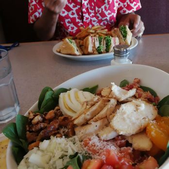 Pilots Pub - Spinach salad with grilled chicken for me and a classic clubhouse sandwich with fries for he. - American Near Me - Dartmouth, Nova Scotia
