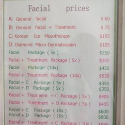 Facial prices Facial prices
