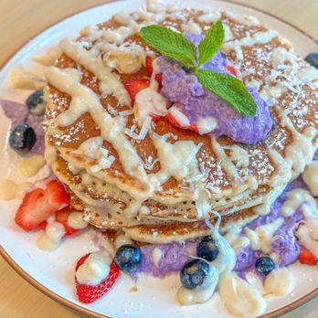 Breezy - Ube Pancake Stack - Breakfast & Brunch Near Me - San Juan Capistrano, California Breezy - Ube Pancake Stack - Breakfast & Brunch Near Me - San Juan Capistrano, California