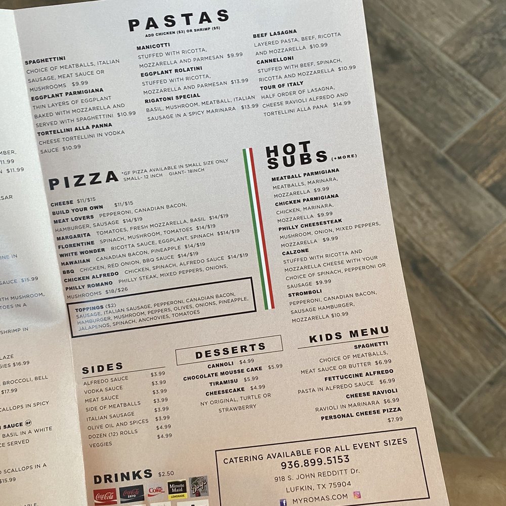 Roma Italian Bistro - Menu - Italian Near Me - Lufkin, Texas Roma Italian Bistro - Menu - Italian Near Me - Lufkin, Texas