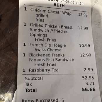 Frank's Restaurant - A $12.99 and look how they snuck in the CC charge. DONT GO THERE! - Bars Near Me - Hudson, Florida