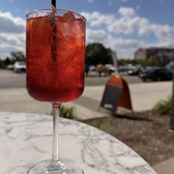 Spritz on the patio looking at Lucas Oil Stadium