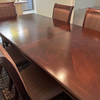 Adjectives Market - Wooden finished dining room table set with chairs one angle - Furniture Stores Near Me - Altamonte Springs, Florida