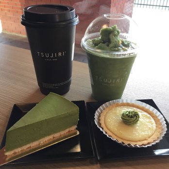 TSUJIRI Japanese Tea House - Matcha Rare Cheesecake ($5.75+tax) and Yuzu Tart ($5.25+tax) Hot matcha black sesame latte ($6.75+tax), Blended Iced soy matcha ($5.50+tax) - Coffee & Tea Near Me - Edmonton, Alberta