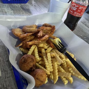 Our Deck Down Under - Fried shrimp w hush puppies and fries 10/10 - Seafood Near Me - Port Orange, Florida Our Deck Down Under - Fried shrimp w hush puppies and fries 10/10 - Seafood Near Me - Port Orange, Florida