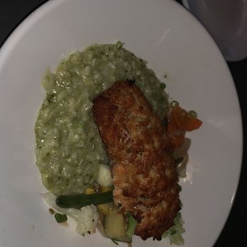 River: A Waterfront Restaurant & Bar - Asiago salmon with pesto risotto - Steakhouses Near Me - Wethersfield, Connecticut River: A Waterfront Restaurant & Bar - Asiago salmon with pesto risotto - Steakhouses Near Me - Wethersfield, Connecticut