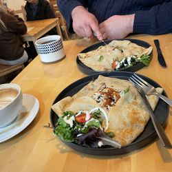tata yaya - Eye of The Tiger Crepe and  Simply Breakfast Crepe with a latte and americano.