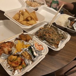 Jap Chae Bugolgi Beef and Rice Crab Rangoon Kimchi and other sides Jap Chae Bugolgi Beef and Rice Crab Rangoon Kimchi and other sides