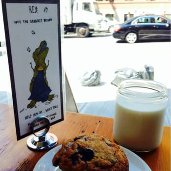 Rex - Blueberry muffin. Milk in a mason-ish jar, because of course. Delicious. - Coffee & Tea Near Me - New York, New York Rex - Blueberry muffin. Milk in a mason-ish jar, because of course. Delicious. - Coffee & Tea Near Me - New York, New York