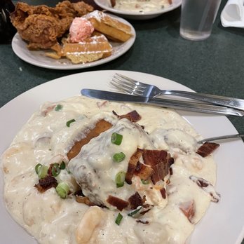 Metro Diner - Full order of Charleston shrimp and grits, 1/2 order of chicken and waffles, and a 1/2 order of shrimp and grits - American Near Me - Dothan, Alabama Metro Diner - Full order of Charleston shrimp and grits, 1/2 order of chicken and waffles, and a 1/2 order of shrimp and grits - American Near Me - Dothan, Alabama