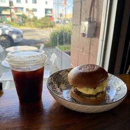 Iced americano and Turkey Sausage Breakfast Sandwich Iced americano and Turkey Sausage Breakfast Sandwich