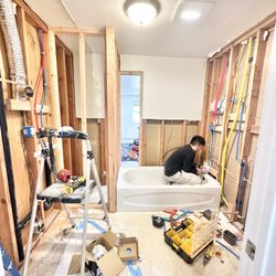 Layout framed and waterlines installed in this Monroe bathroom renovation