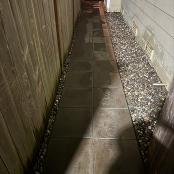 Prosper Landscape & Construction - After: new paver pathway and river rock - Landscaping Near Me Prosper Landscape & Construction - After: new paver pathway and river rock - Landscaping Near Me