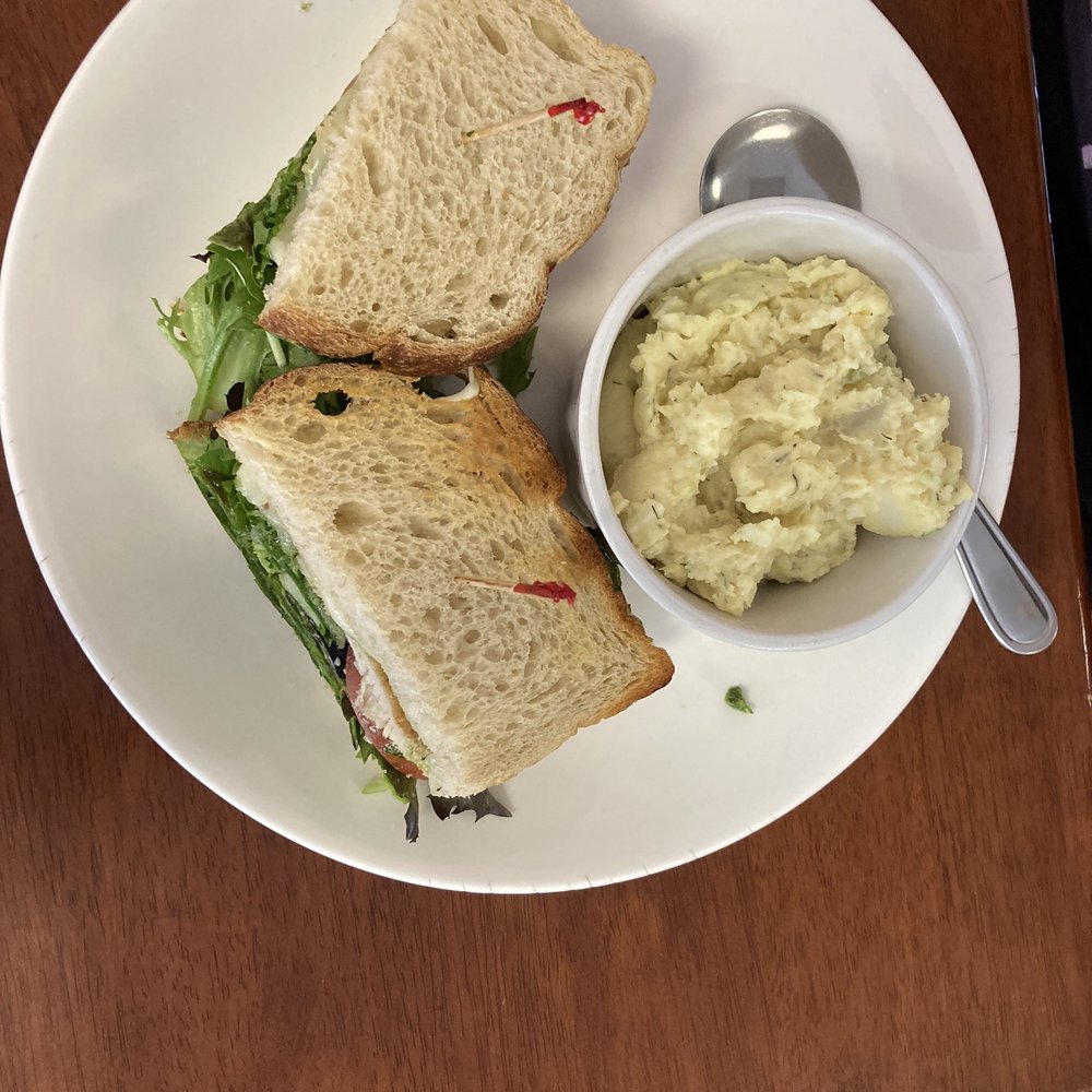 Grab a Bite - Chicken pesto sandwich with a side of potato salad. - Sandwiches Near Me - Hollister, California Grab a Bite - Chicken pesto sandwich with a side of potato salad. - Sandwiches Near Me - Hollister, California
