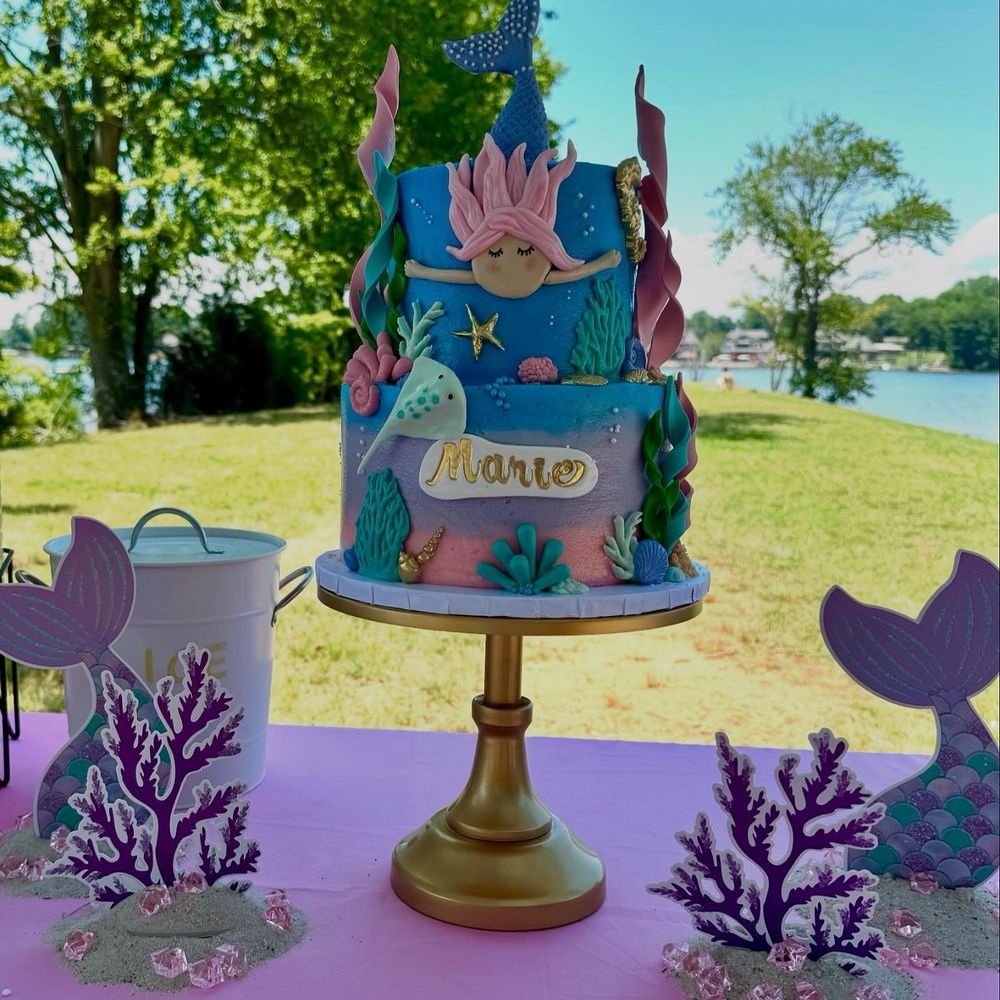 Sweet Cakes Bakery - Mermaid cake (vanilla cake on top tier dyed pink and chocolate cake on the bottom tier). - Bakeries Near Me - Cornelius, North Carolina Sweet Cakes Bakery - Mermaid cake (vanilla cake on top tier dyed pink and chocolate cake on the bottom tier). - Bakeries Near Me - Cornelius, North Carolina