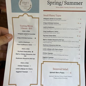 Cedars Cafe - Check out the tasting menu - Middle Eastern Near Me - Melbourne, Florida